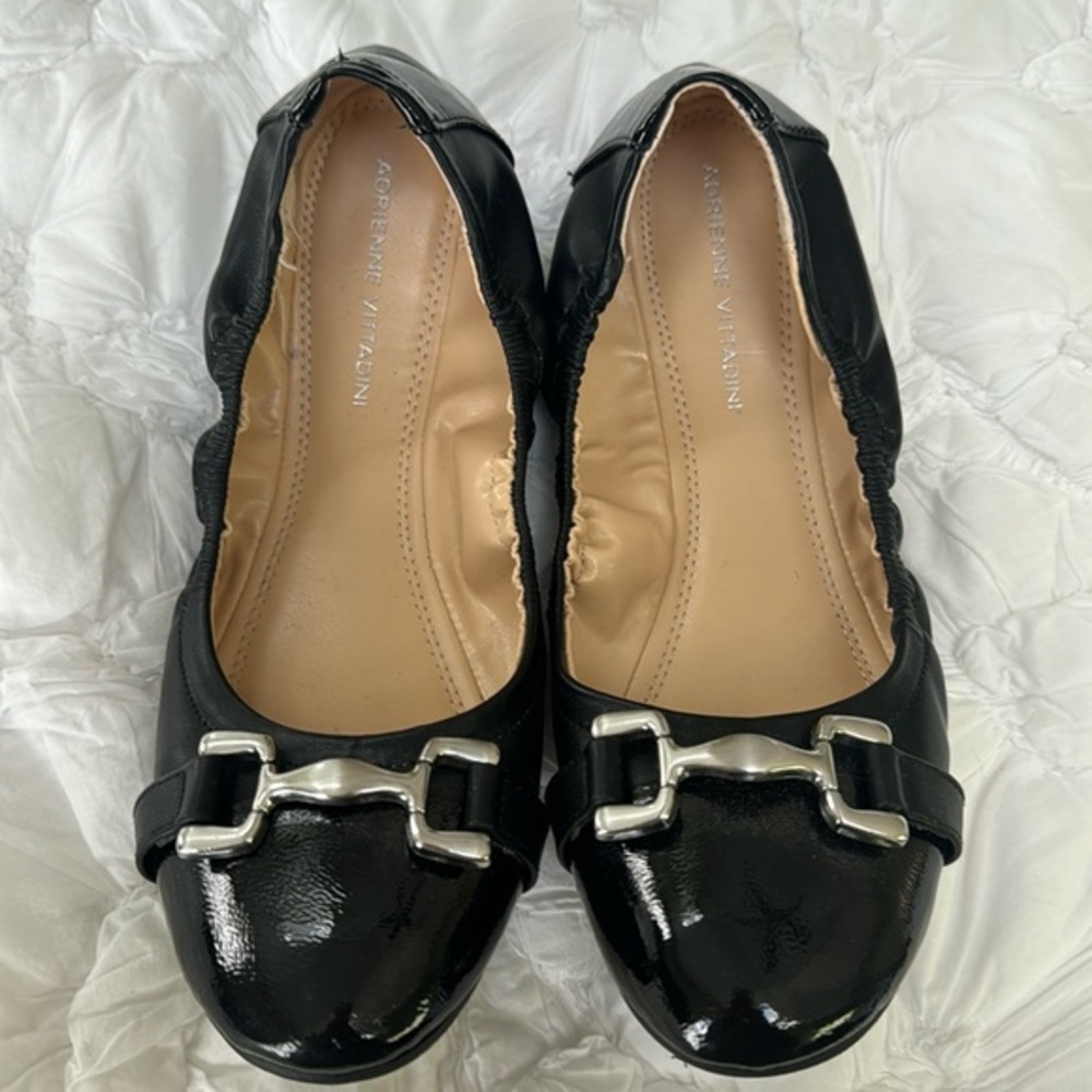 Adrienne Vittadini Ballet Flats - Black and Silver Hardware Design